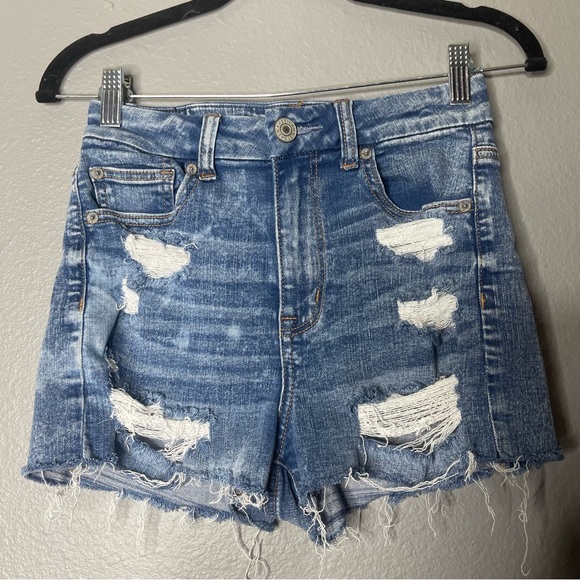 American Eagle Outfitters Pants - American Eagle Distressed Curvy High Rise Shortie Denim Jean Shorts